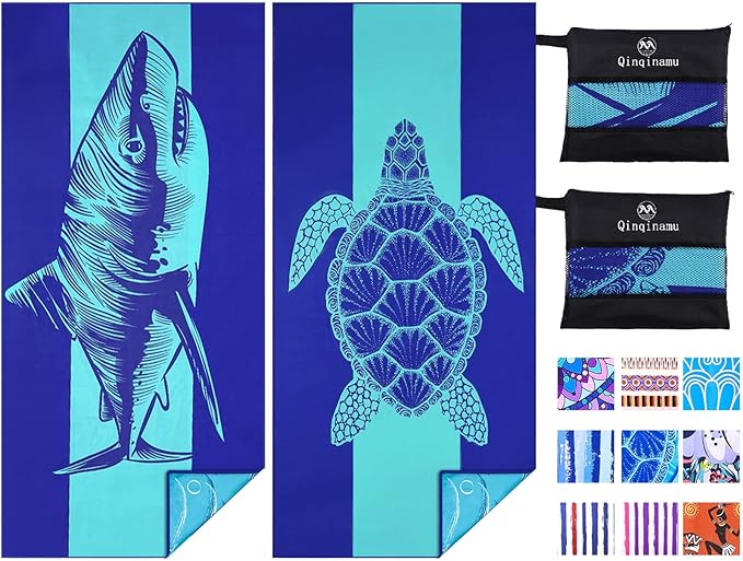 2 Pack Microfiber Lightweight Beach Towel 71"x32" Oversized Extra Large Thin Sand Free Towels Travel Swim Pool Yoga Gym Camping for Adults Women Men Beach Essentials Accessories Vacation Gift