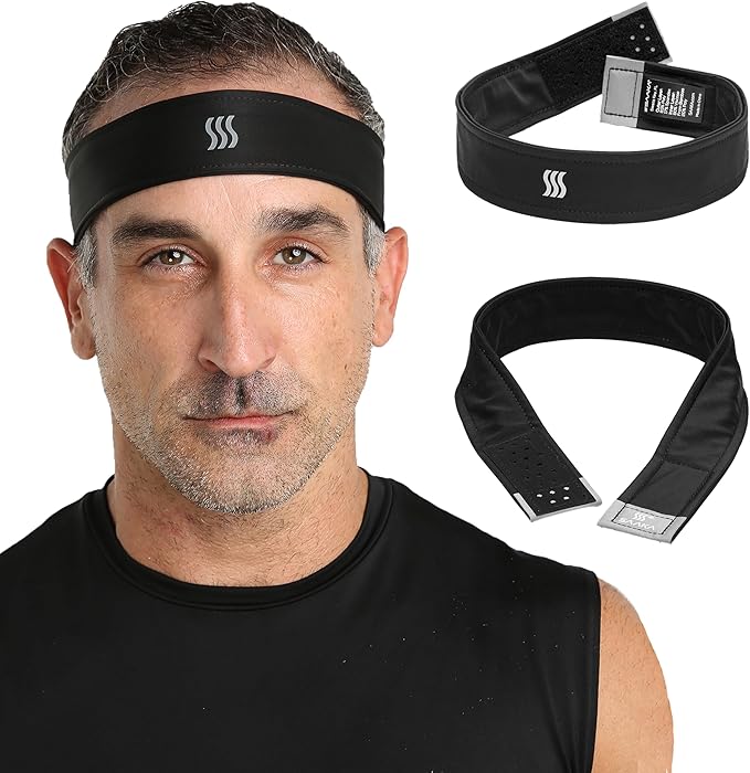 Adjustable Performance Sweat Headband. Hook & Loop Closure, Moisture-Wicking, Non-Slip, Breathable Athletic Headband for Running, Yoga, Gym, and Sports. Unisex Fit