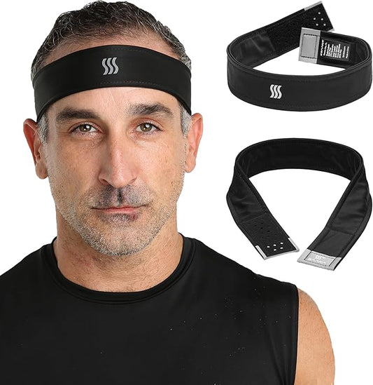 Adjustable Performance Sweat Headband. Hook & Loop Closure, Moisture-Wicking, Non-Slip, Breathable Athletic Headband for Running, Yoga, Gym, and Sports. Unisex Fit