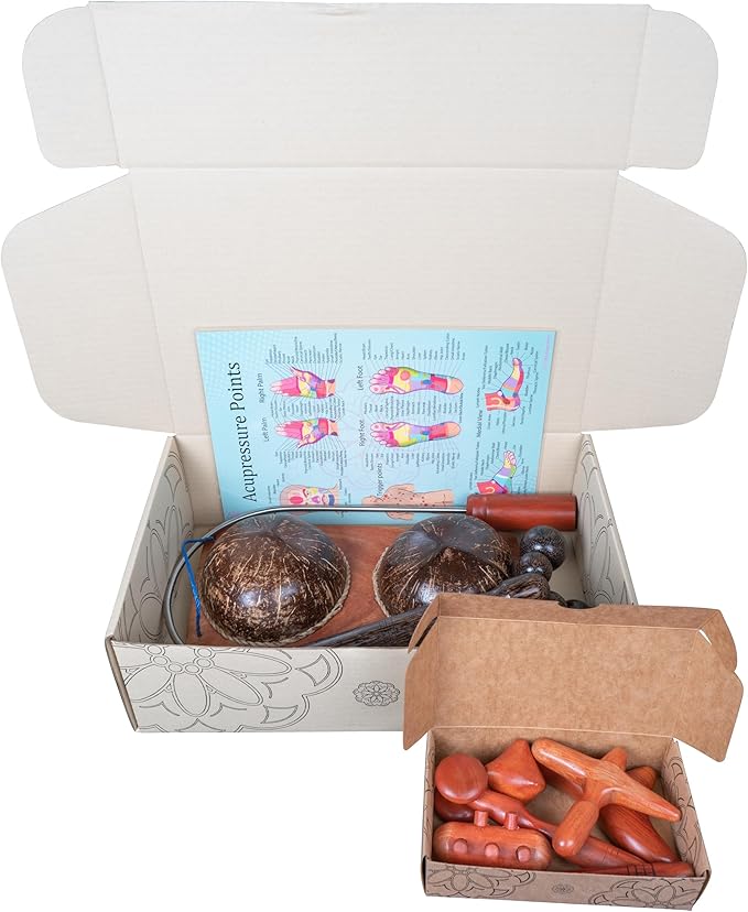 CCcollections Wood Therapy Massage Tools, Reflexology Wooden Stick Tool, Traditional Equipment for Relieving Muscle Pain Body Lymphatic Drainage Massager - (J 9SET+SOCKS)