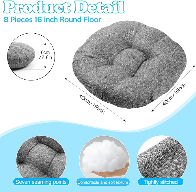 Fumete 8 Pcs 16 Inch Round Floor Cushions for Kids and Toddlers, Flexible Seating Classroom Furniture Floor Pillow for Home, Daycare, Preschool, Yoga and Meditation (Gray)