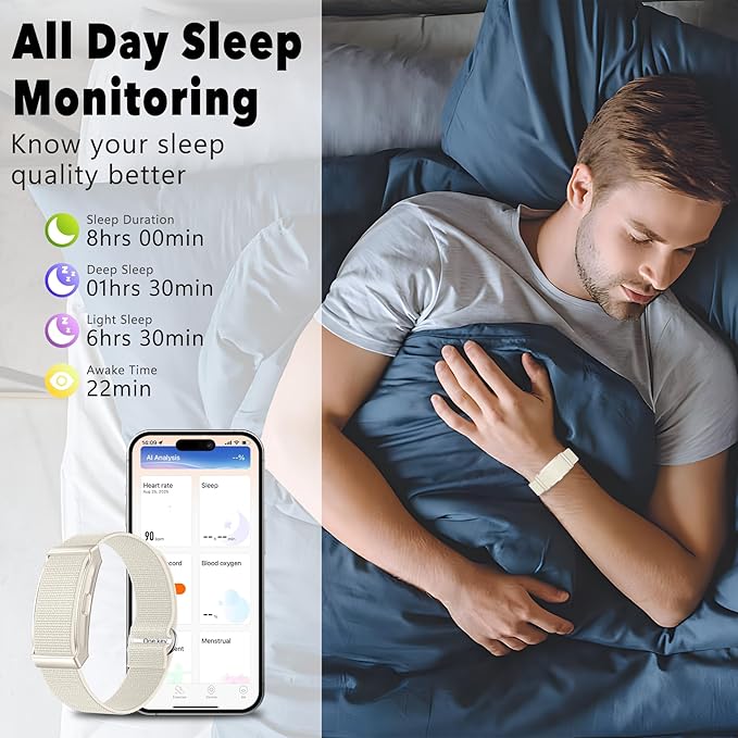 Smart Bracelet, 100+ Sport Modes Fitness Tracker with Continuous Heart Rate Blood Oxygen Sleep Monitor 24h, Ideal for Men and Women who Prefer a Discreet Yet Powerful Health Tracker (Beige) ﻿