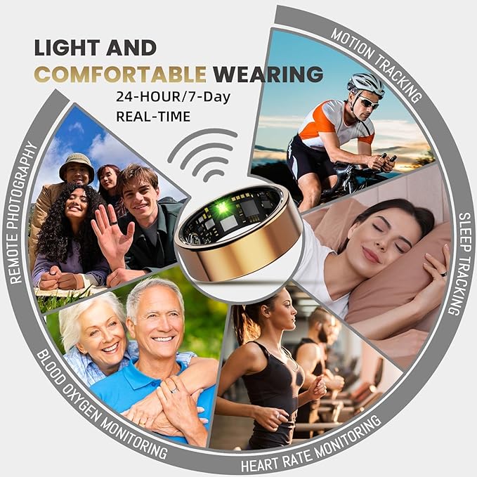 Smart Ring For Women Men, Health Tracker with Heart Rate, Blood Oxygen, Blood Pressure, Sleep Monitor, Step Counting, IP68 Waterproof Fitness ring, No App Fees for iPhone & Android (Black, 11#)