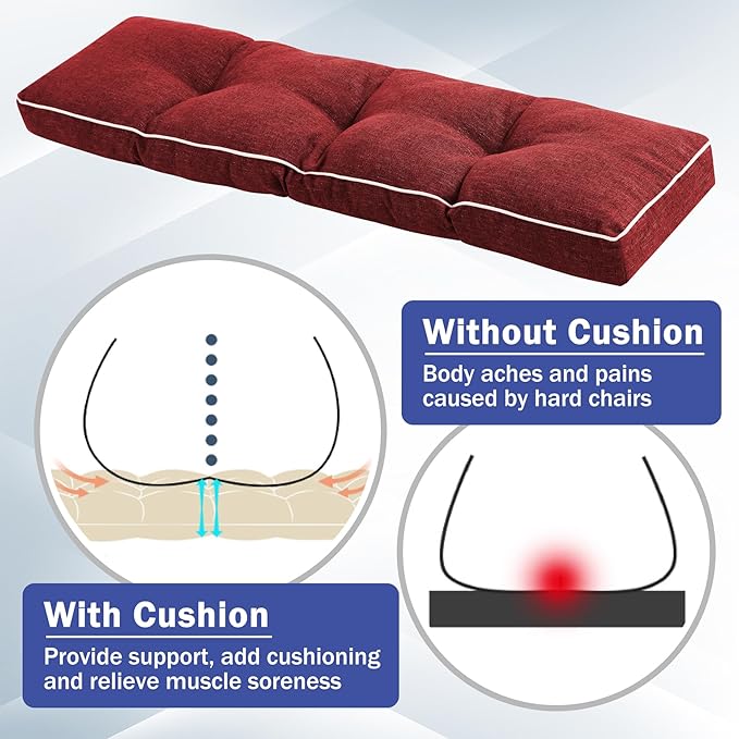 Bench Cushions for Outdoor Furniture, 42 x 16 Inch Outdoor Bench Cushion, Patio Bench Cushion with Durable Ties, Long Patio Seat Cushions for Garden, Indoor, Kitchen&Dining, Red