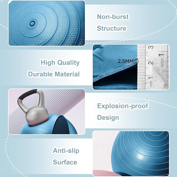 Exercise Ball for Workouts, Anti-Burst and Slip Resistant Yoga Ball for Gym Fitness and Physical Therapy