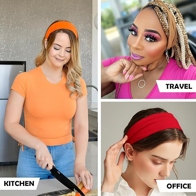 LOTUS78, Pack of 12 Wide Headbands for Women Non Slip, Fashionable Sports Hair Bands for Women's Hair, Soft Elastic Stretchy Head bands, Yoga Workout Headbands for Women Daily Fashion(Feel icon)