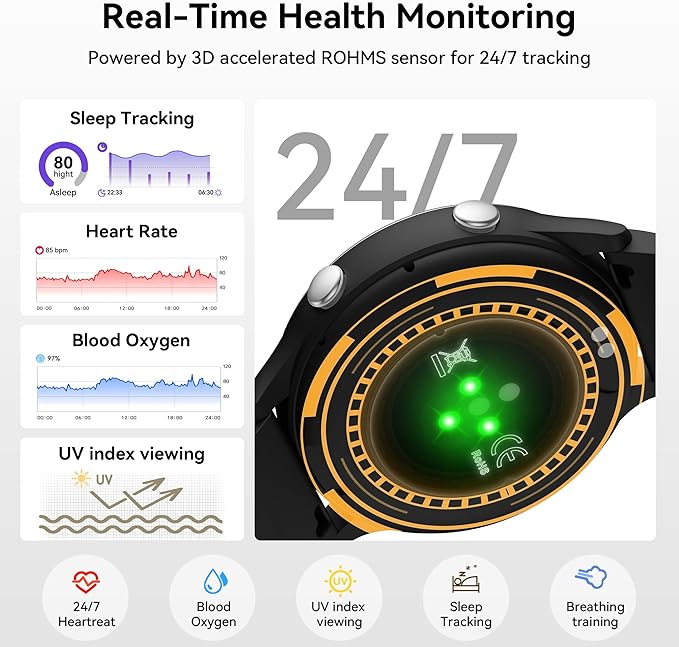 Smart Watches for Men, Fitness Tracker with Heart Rate & SpO2 Monitor, IP67 Waterproof Activity Tracker for Men & Women, Smart Watch for Android Phones and iPhone Compatible (Black)