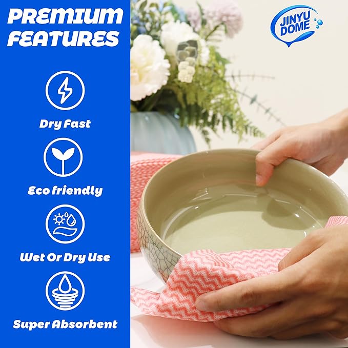 Handi Wipes Reusable Cloths, Red Disposable Kitchen Cleaning Towel Roll, Heavy Duty J Cloth,100 Count