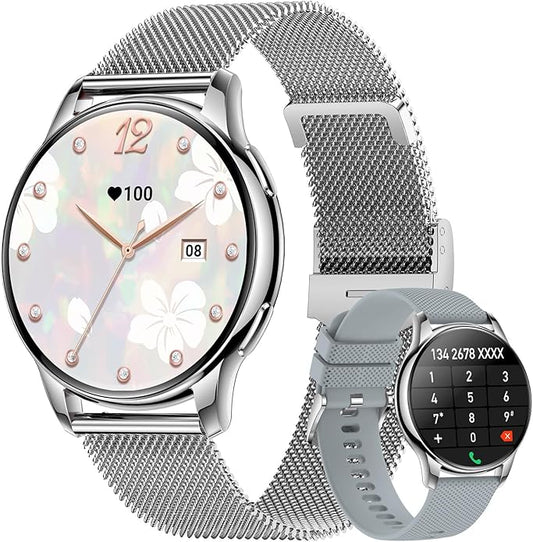 Smartwatch for Women, Waterproof Bluetooth Call Watch for Android iOS Phones, 1.32" AMOLED Round Touch Screen Fitness Tracker with 100+ Sports Modes/Health Monitor/Password Lock/Message Reminder