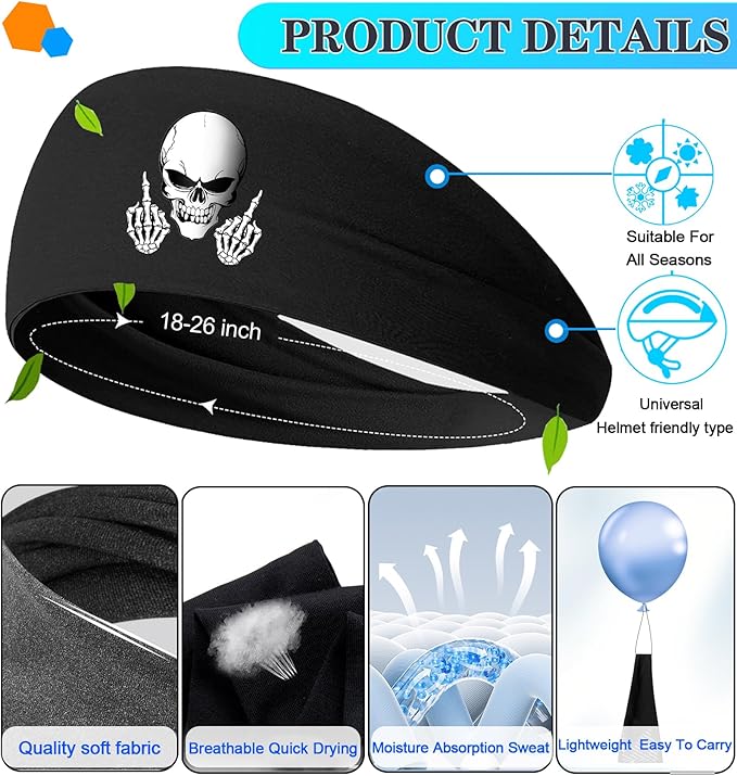 Headbands for Men Women 3pcs Sports Sweat Bands Headbands Men Sweatbands Workout Headband for Mens Running Cooling Skull Sweat Band Head Bands
