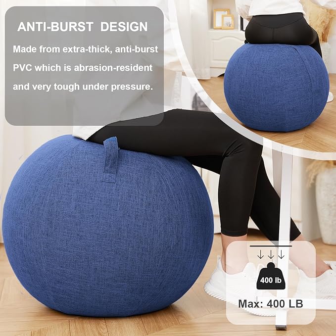 Exercise Ball Chair with Fabric Cover, Standard Size (25inches/65cm), for Home Offices, Balance Training, Yoga Ball