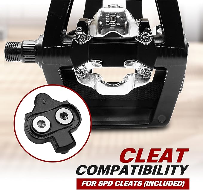 BV Bike Pedals Shimano SPD/Look Delta Compatible 9/16'' with Toe Clips - Peloton Pedals for Regular Shoes - Toe Cages for Peloton Bike - Exercise Bike Pedals - Universal Fit Bicycle Pedal