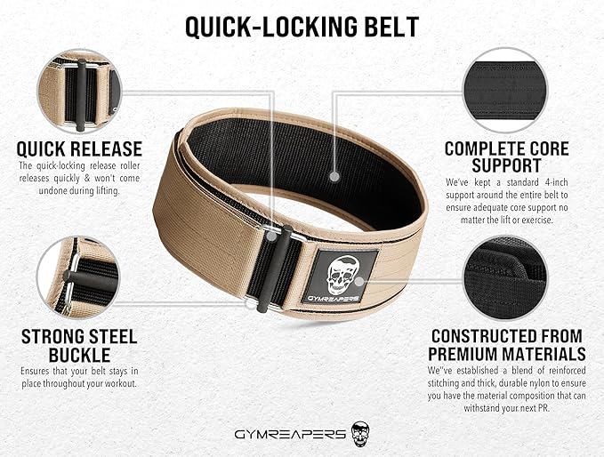 Gymreapers Quick Locking Weight Lifting Belt for Men Gym Belt for Powerlifting Deadlift Belt with 4 Inch Neoprene Metal Buckle Back Support Weightlifting Belt Women