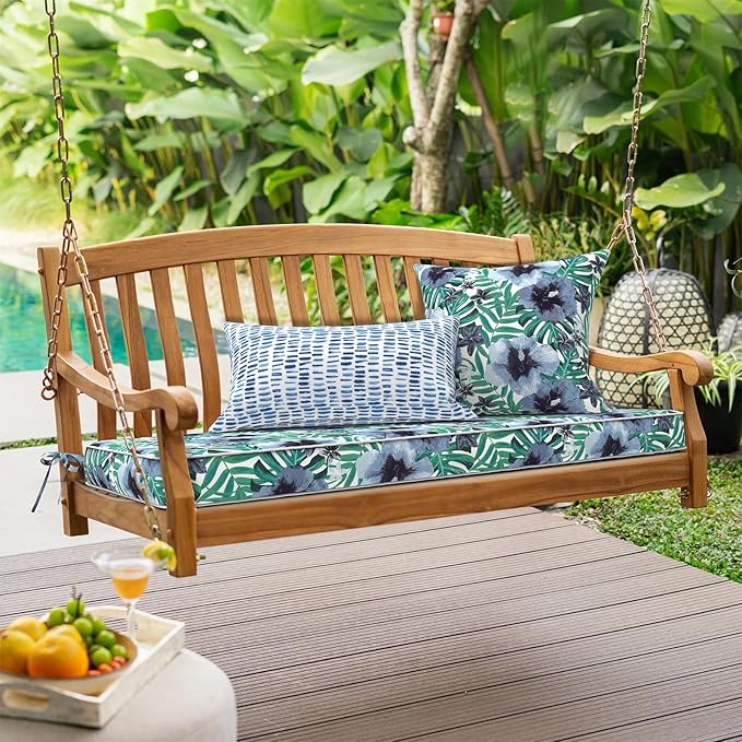 Outdoor Bench Cushion, Patio Furniture Cushions 42x18x3 Inch, All-Weather Seat Chair Swing Couch Pad, Garden Porch Loveseat Long Glider Bench Cushion, Blue Salmone Tropical