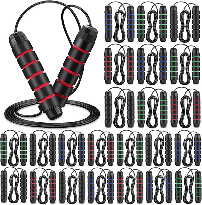 HyDren 24 Pieces Jump Ropes for Fitness with Ball Bearings Speed Jumping Bulk Adjustable Skipping Rope with Foam Handles for Men Women Cardio Training