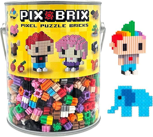 Pix Brix Pixel Art kit Puzzle Bucket - 1,500-Piece Kit with 10-Color Medium Palette – Patented Interlocking Building Bricks for 2D and 3D Creations – STEM Toy for Ages 6+
