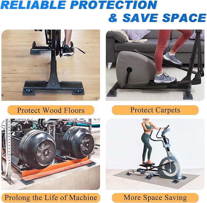 BXI Exercise Equipment Mat Heavy Duty - 4 x 4 x 0.8 Inches 4 Pcs Non Slip Noise Reduction Anti Vibration Treadmill Stationary Bike Mats, Thick Steel Embedded Rubber Pad for Hardwood Floors & Carpet