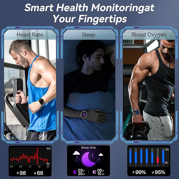 Smart Watch for Men Women, 1000mAh Battery 100-Day Standby Time, 1.85" HD Screen Fitness Tracker, 110+ Sport Modes, IP68 Waterproof, Heart Rate/Sleep Monitor, Fitness Watch for Android/iPhone(Blue)