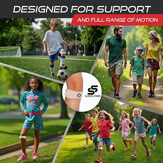 Sleeve Stars Swedish Brand Patellar Tendon Support Strap for Women & Men Effective Osgood Schlatter Knee Brace Youth & Kids Knee Brace with 3 Adjustable Length fits 7"-15" (Single/Beige/Kids)