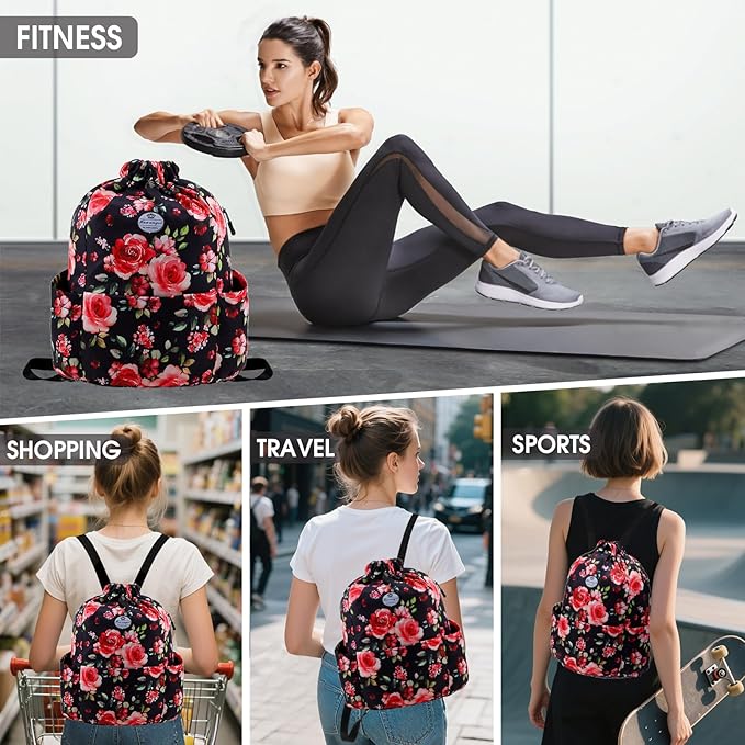 HUA ANGEL Drawstring Backpack Bag, Sport Gym Sackpack Lightweight Small Gym Bag for Men Women Pull String Sport Beach Bag