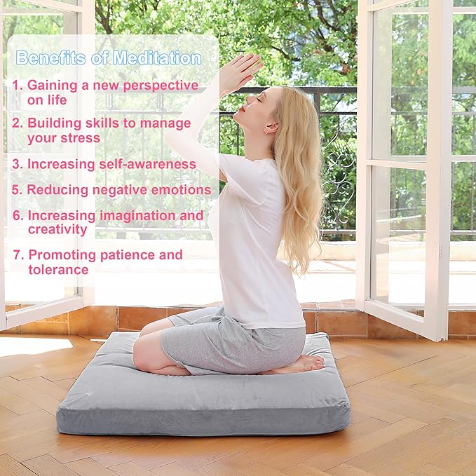 Velvet Zabuton Meditation Mat, 31 * 31 inches, Yoga Meditation Cushion Floor (Gray)