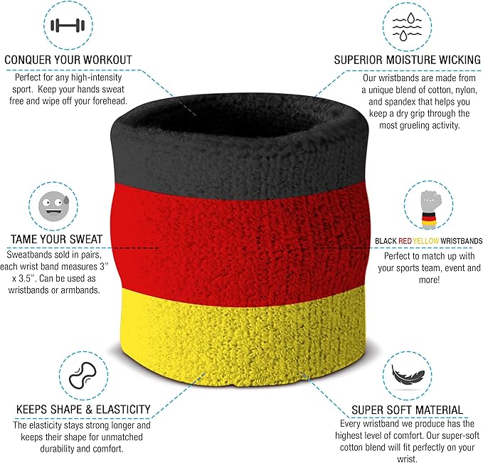 Suddora Striped Sweatband Set, Moisture Wicking 2 Wristbands and 1 Headband, Breathable Athletic Sweat Bands for Sports, Costumes & Cosplay, Matching Bands to Wear with Jersey