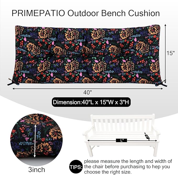 Outdoor Bench Cushion Waterproof, Tufted Bench Seat Cushion 40 x 15 Inch, Patio Wicker Indoor Seat Pads for Outside Garden Patio Balcony