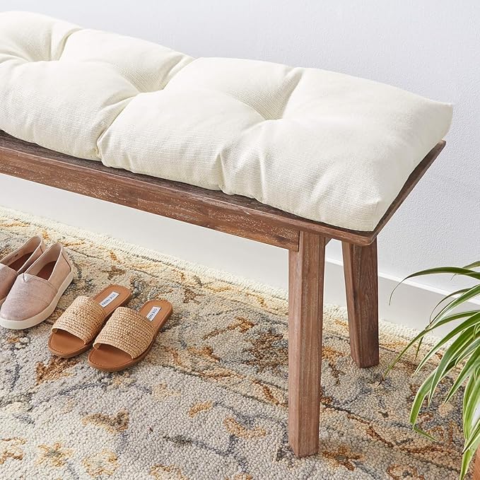 Klear Vu The Gripper Omega Non-Slip Tufted Bench Cushion for Indoor Furniture, Entryway Storage, Bay Window, Corner Nook or Piano Seat, 27 Inches, 01 Ivory