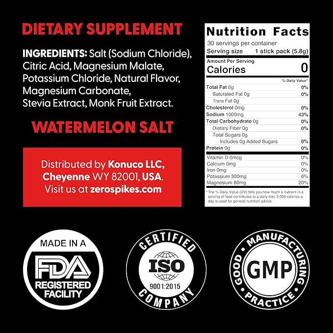 No Sugar Electrolytes Powder Packets | Keto & Fasting Salts Drink Mix | Supplements: The Key Hydration Nutrients Missing from Purified Water | Clean, Watermelon, Calorie Free | 30 Sticks