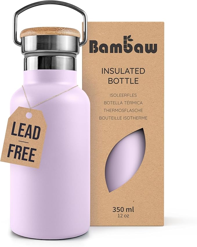 Bambaw 12 oz Insulated Water Bottle, Lavender Water Bottle for School, Reusable Water Bottle Stainless Steel, Thermo Water Bottle, Stainless Steel Water Bottle – Lavender Haze