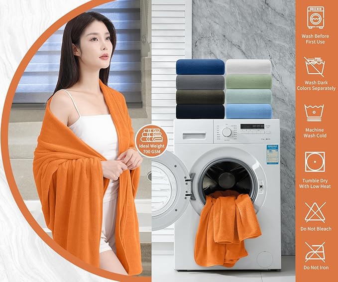 Extra Large Bath Sheet 4 Piece (35"x70")-Ultra Soft Oversized Bath Towel,Bath Sheet Set for Bathroom Hotel,Highly Absorbent Quick Dry Shower Towel Set for Adults,Bathroom Towel-Orange