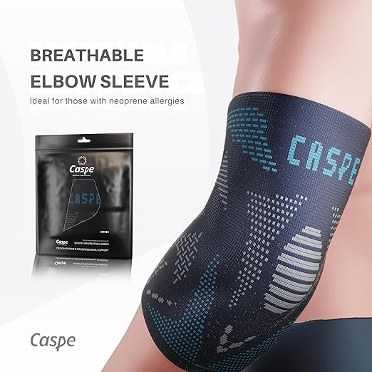 Caspe 2 Pack Elbow Compression Sleeve for Men & Women – Tennis Elbow Brace, Arm Support & Pain Relief for Tendonitis, Bursitis, Weightlifting, Golf & Sports – Breathable, Non-Slip (Blue, Large)