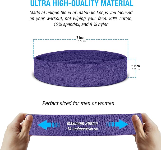 Suddora Sweatbands Set, Moisture Wicking 2 Wristbands and 1 Headband, Breathable Terry Cloth Athletic Bands for Basketball, Tennis, Yoga, Gym, Sweat Bands for Costumes and Cosplay