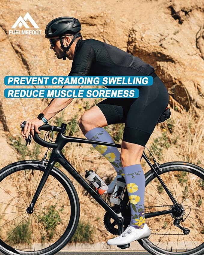 FuelMeFoot 6 Pairs Compression Socks for Women & Men 15-20mmHg Graduated Support Knee High Socks for Nurses, Travel, Athletic