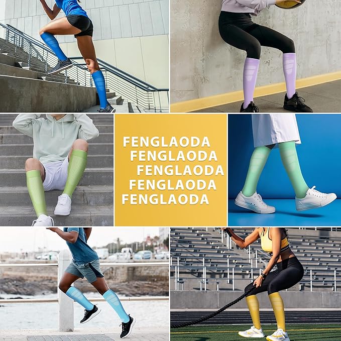 fenglaoda Compression Socks Women Men 6 Pairs, Knee High Best Support Circulation Socks for Running, Travel, Flight, Nurse