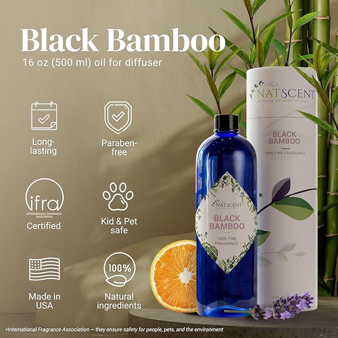 Black Bamboo Essential Oils for Diffusers for Home, Nature-derived Bamboo Essential Oil, Long-Lasting & Family-Friendly Diffuser Oils Scents, IFRA Certified, Cold Air & Ultrasonic - 16 oz