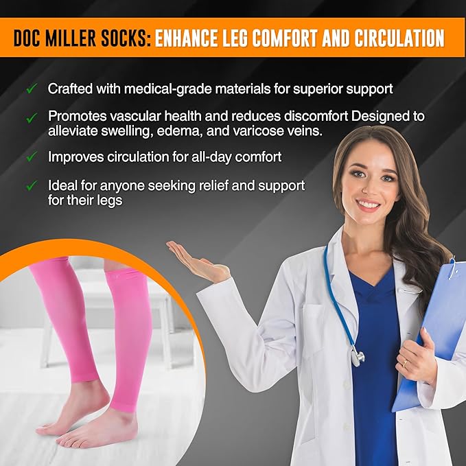 Doc Miller Compression Calf Sleeve for Men & Women, Premium Medical Grade, 15-20mmHg Graduated Support for Running, Calf Tear, Shin Splints, Knee High, Calf Sleeves, 1 Pair