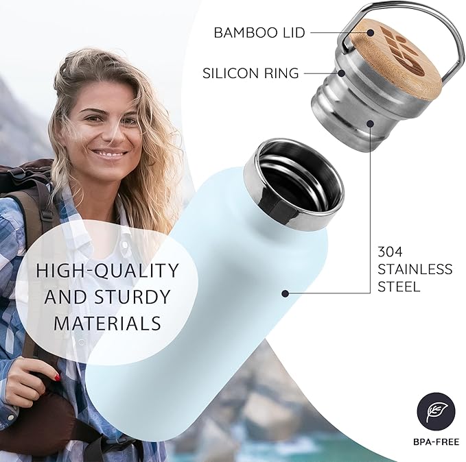 Bambaw Insulated 750ml Vacuum Water Bottle – Light Blue, Stainless Steel, Leakproof, Walking Bottle