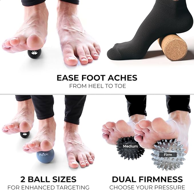 Massage Ball Set – Complete 5-Piece Kit: Spiky, Lacrosse & Mini Precision Balls + Roller – Plantar Fasciitis, Foot Arch & Heel Relief – Trigger Point Therapy for Back, Neck, Shoulders & Full Body