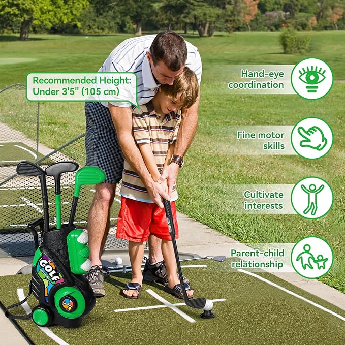 Liberry Toddler Golf Set for Boys Girls Age 2 3 4 5, Upgraded Kids Golf Cart with Shoulder Strap Design, Outdoor Indoor Sports Toys for Birthday, Black