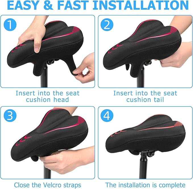Gel Bike Seat Cushion, Soft Gel Padded Bicycle Seat Cover for Men & Women Comfort, Extra Padding Cycle Seat Cushion for Peloton, Stationary Exercise Bike, Beach Cruiser, Ebike, MTB, Road Bicycle