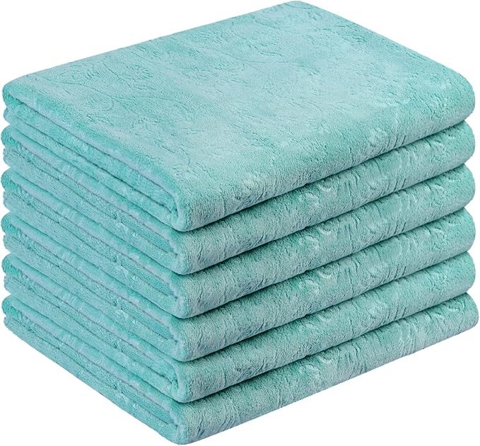 JML Microfiber Bath Towels, Bath Towel 6 Pack(30" x 60"), Oversized, Soft, Super Absortbent and Fast Drying, Multipurpose Use for Sports, Fitness, Yoga, Green-Floral Embossed