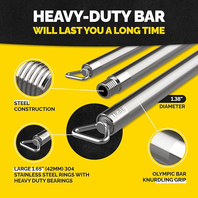 Heavy Duty Steel Resistance Band Bar - Portable Resistance Bar for Resistance Bands - Resistance Bar for Working Out - Dual Cable Machine Bar - Straight Bar Cable Attachment