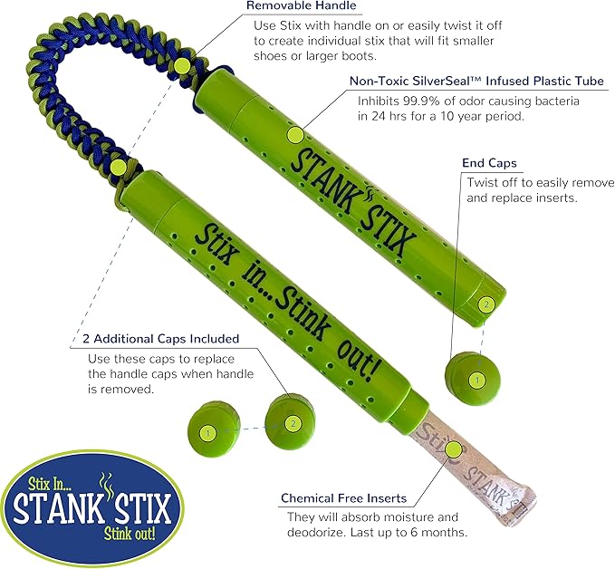 Glovestix StankStix Shoe Deodorizer Shoe Odor Eliminator, Formerly Called ShoeStix. Non-Toxic Odor Remover for Shoes, Boots, Smelly Gym Bags, Boxing, Lacrosse, Soccer & Hockey Gear
