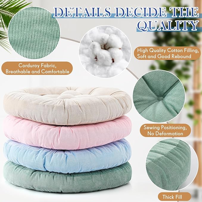 Jerify Floor Pillow Cushions 22 x 22 Inch Round Square Large Meditation Floor Pillow for Classroom Adult Meditation Picnic Party Cushion for Seating Gift Christmas(Round,Light Colors,4 Pcs)