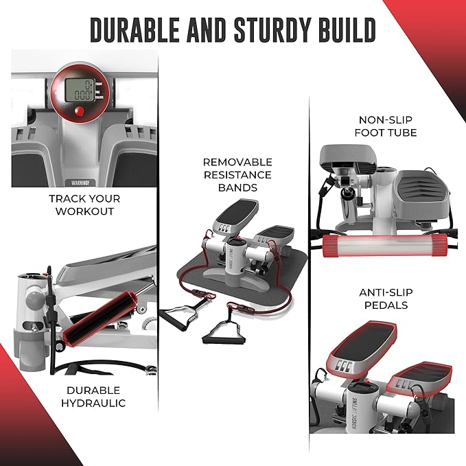 Nordic Lifting Mini Stepper Machine – Stair Climber w/Resistance Bands & LCD – Home Workout Stepper