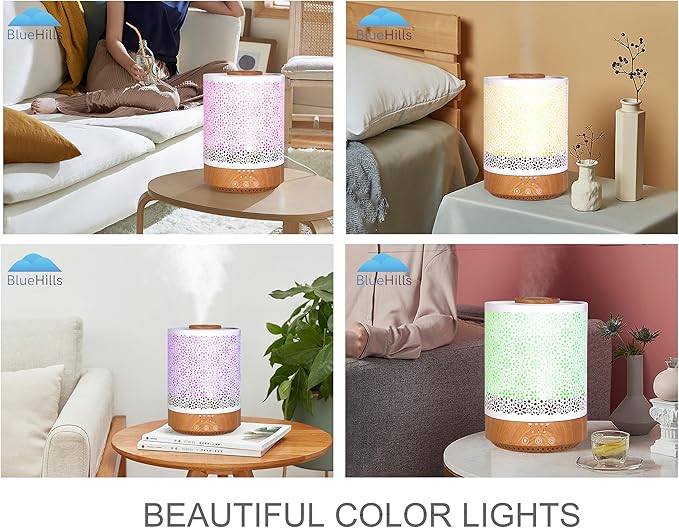 BlueHills 2500 ML Humidifier with Essential Oil Diffuser Combo Aroma Home Décor Design for Large Bed Bath Kids Baby Living Rooms Big Capacity LED Lights Scent Ultrasonic Cool Mist Wood Grain F006