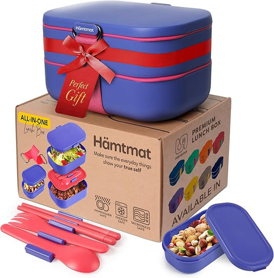 Insulated Stackable Bento Box for Adults with Reusable Chopsticks Japanese Lunch Box Microwavable & Leak Proof Lunch Containers for Men & Women Modern Cute Food Container with Compartments (Lavender)