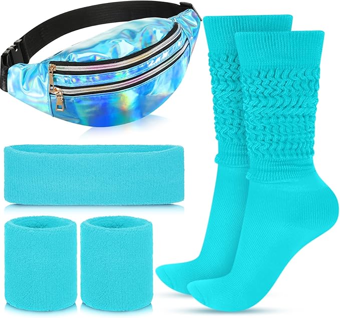 Tarpop 80s Neon Women Slouch Socks 90s Headbands Wristbands Fanny Pack Leg Warmers Sweatbands Waist Bag Women Party Costume