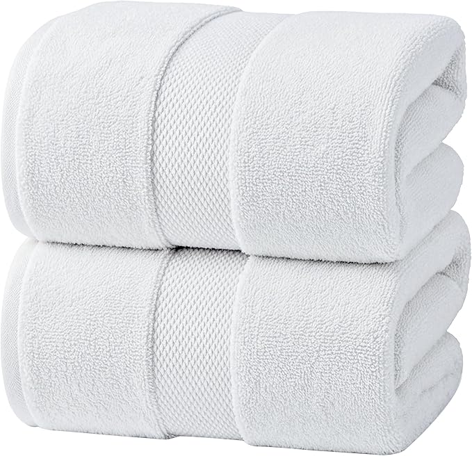 Infinitee Xclusives– Luxury Bath Sheets Towels – 2 Pack 600 GSM (35X70 Inches)– 100% Ring Spun Cotton Large Bath Towels for Bathroom (Brilliant White, Bath Sheet Pack of 2)
